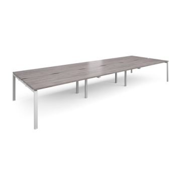 Adapt sliding top triple back to back desks 4800mm x 1600mm - white frame Grey Oak Top - STE4816-WH-GO