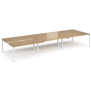 Adapt sliding top triple back to back desks 4800mm x 1600mm - white frame Oak Top - STE4816-WH-O