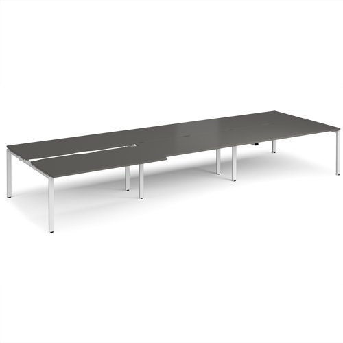 Adapt sliding top triple back to back desks 4800mm x 1600mm - white frame storm grey top - STE4816-WH-OG