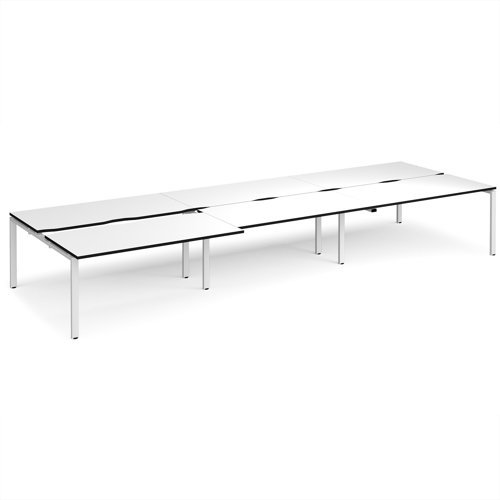 Adapt sliding top triple back to back desks 4800mm x 1600mm - white frame White Top black edge - STE4816-WH-WK