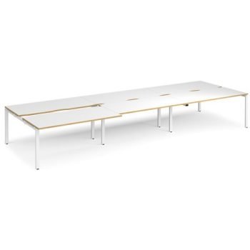 Adapt sliding top triple back to back desks 4800mm x 1600mm - white frame White Top with oak edging - STE4816-WH-WO