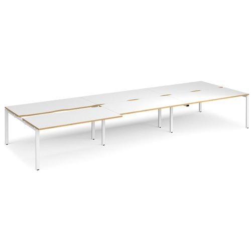 Adapt sliding top triple back to back desks 4800mm x 1600mm - white frame White Top with oak edging - STE4816-WH-WO