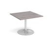 Trumpet base square extension table 1000mm x 1000mm - silver base Grey Oak Top - TB10-S-GO