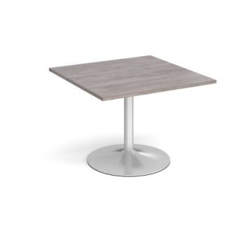 Trumpet base square extension table 1000mm x 1000mm - silver base Grey Oak Top - TB10-S-GO