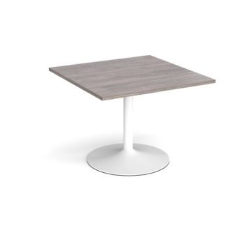 Trumpet base square extension table 1000mm x 1000mm - white base Grey Oak Top - TB10-WH-GO