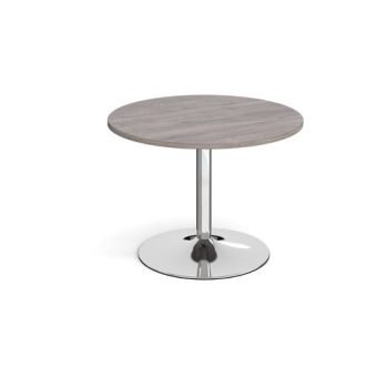 Trumpet base circular boardroom table 1000mm - chrome base Grey Oak Top - TB10C-C-GO
