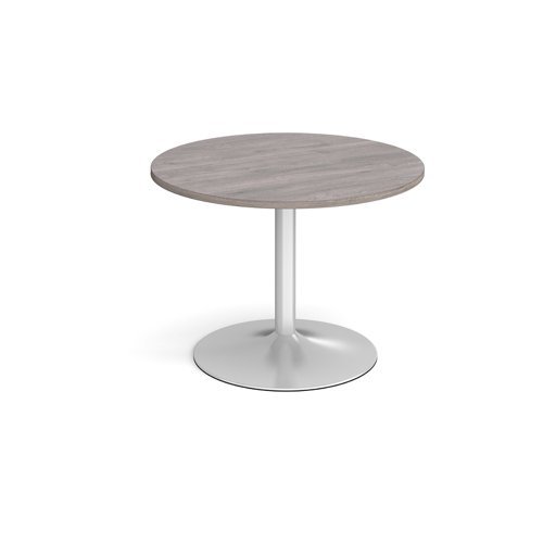 Trumpet base circular boardroom table 1000mm - silver base Grey Oak Top - TB10C-S-GO
