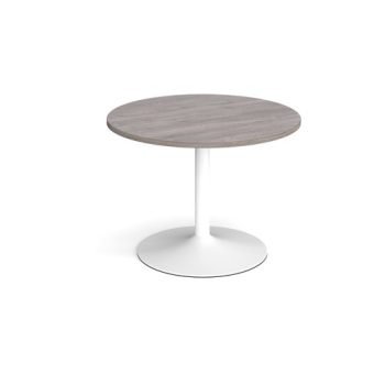 Trumpet base circular boardroom table 1000mm - white base Grey Oak Top - TB10C-WH-GO