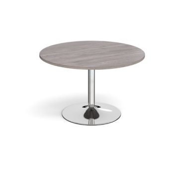 Trumpet base circular boardroom table 1200mm - chrome base Grey Oak Top - TB12C-C-GO