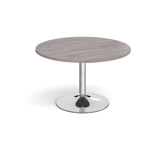 Trumpet base circular boardroom table 1200mm - chrome base Grey Oak Top - TB12C-C-GO