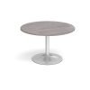 Trumpet base circular boardroom table 1200mm - silver base Grey Oak Top - TB12C-S-GO