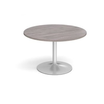 Trumpet base circular boardroom table 1200mm - silver base Grey Oak Top - TB12C-S-GO