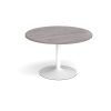 Trumpet base circular boardroom table 1200mm - white base Grey Oak Top - TB12C-WH-GO