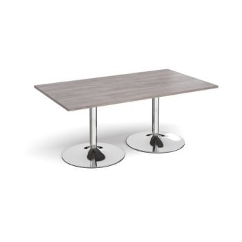 Trumpet base rectangular boardroom table 1800mm x 1000mm - chrome base Grey Oak Top - TB18-C-GO