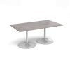 Trumpet base rectangular boardroom table 1800mm x 1000mm - silver base Grey Oak Top - TB18-S-GO