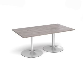 Trumpet base rectangular boardroom table 1800mm x 1000mm - silver base Grey Oak Top - TB18-S-GO