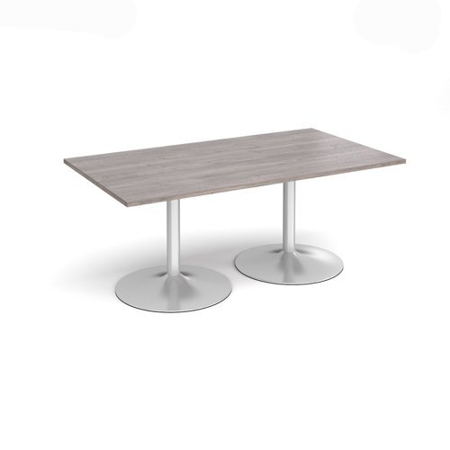 Trumpet base rectangular boardroom table 1800mm x 1000mm - silver base Grey Oak Top - TB18-S-GO