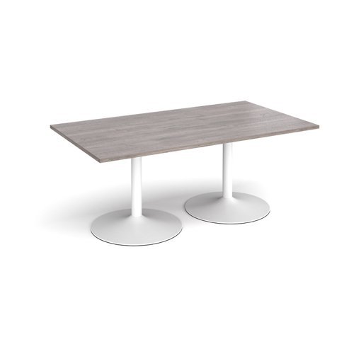 Trumpet base rectangular boardroom table 1800mm x 1000mm - white base Grey Oak Top - TB18-WH-GO