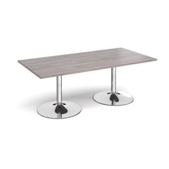 Trumpet base rectangular boardroom table 2000mm x 1000mm - chrome base Grey Oak Top - TB20-C-GO