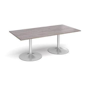 Trumpet base rectangular boardroom table 2000mm x 1000mm - silver base Grey Oak Top - TB20-S-GO