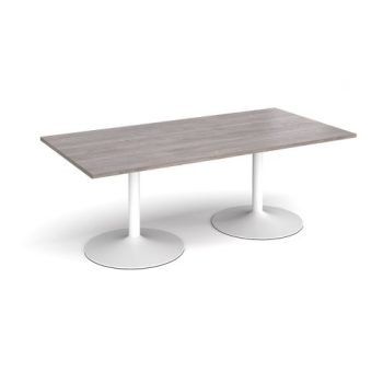 Trumpet base rectangular boardroom table 2000mm x 1000mm - white base Grey Oak Top - TB20-WH-GO