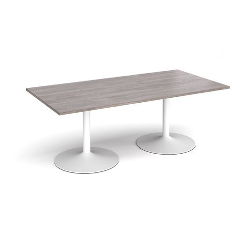 Trumpet base rectangular boardroom table 2000mm x 1000mm - white base Grey Oak Top - TB20-WH-GO