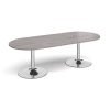 Trumpet base radial end boardroom table 2400mm x 1000mm - chrome base Grey Oak Top - TB24-C-GO