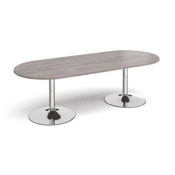 Trumpet base radial end boardroom table 2400mm x 1000mm - chrome base Grey Oak Top - TB24-C-GO