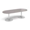 Trumpet base radial end boardroom table 2400mm x 1000mm - silver base Grey Oak Top - TB24-S-GO