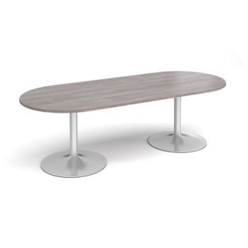 Trumpet base radial end boardroom table 2400mm x 1000mm - silver base Grey Oak Top - TB24-S-GO