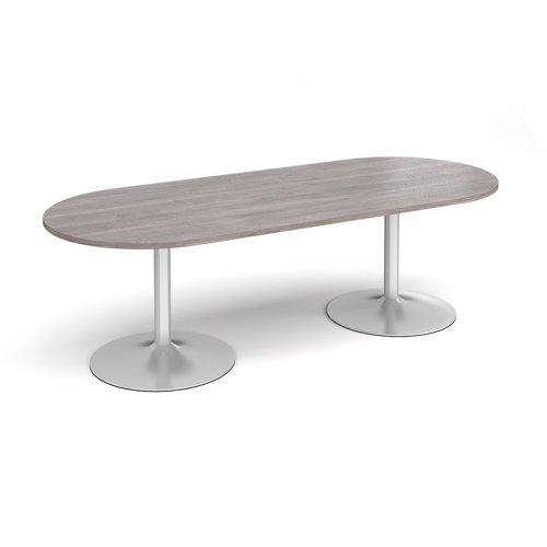 Trumpet base radial end boardroom table 2400mm x 1000mm - silver base Grey Oak Top - TB24-S-GO