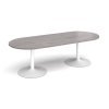 Trumpet base radial end boardroom table 2400mm x 1000mm - white base Grey Oak Top - TB24-WH-GO