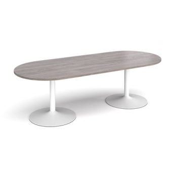 Trumpet base radial end boardroom table 2400mm x 1000mm - white base Grey Oak Top - TB24-WH-GO