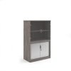 Systems combination unit with tambour doors and glass upper doors 1600mm high with 2 shelves - Grey Oak - TG16GO