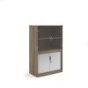 Systems combination unit with tambour doors and glass upper doors 1600mm high with 2 shelves - Nebraska Oak - TG16NO