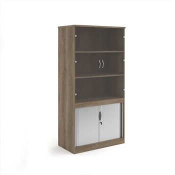 Systems combination unit with tambour doors and glass upper doors 2000mm high with 2 shelves - Nebraska Oak - TG20NO
