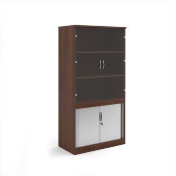 Systems combination unit with tambour doors and glass upper doors 2000mm high with 2 shelves - Walnut - TG20W
