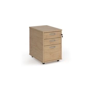 Tall mobile 3 drawer pedestal with silver handles 600mm deep - Kendal Oak - TMPKO