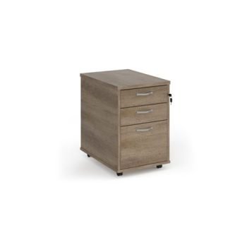 Tall mobile 3 drawer pedestal with silver handles 600mm deep - Nebraska Oak - TMPNO
