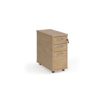 Tall slimline mobile 3 drawer pedestal with silver handles 600mm deep - Kendal Oak - TNMPKO