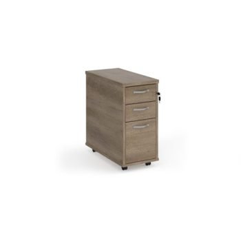 Tall slimline mobile 3 drawer pedestal with silver handles 600mm deep - Nebraska Oak - TNMPNO