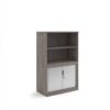 Systems combination unit with tambour doors and open top 1600mm high with 2 shelves - Grey Oak - TO16GO