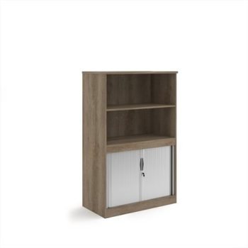 Systems combination unit with tambour doors and open top 1600mm high with 2 shelves - Nebraska Oak - TO16NO