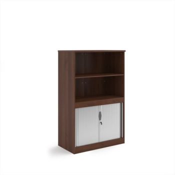 Systems combination unit with tambour doors and open top 1600mm high with 2 shelves - Walnut - TO16W