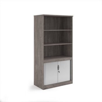 Systems combination unit with tambour doors and open top 2000mm high with 2 shelves - Grey Oak - TO20GO