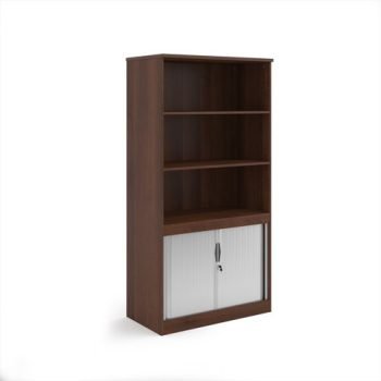 Systems combination unit with tambour doors and open top 2000mm high with 2 shelves - Walnut - TO20W