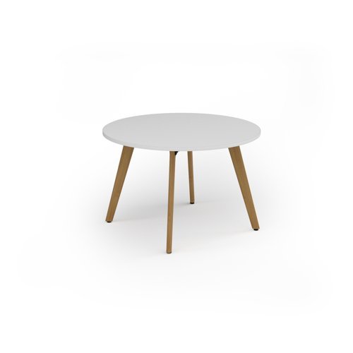 Unity circular dining table 1200dia with solid oak leg in white - UDC12-WH