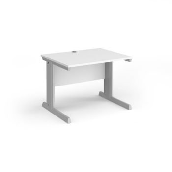 Vivo straight desk 1000mm x 800mm - silver frame White Top - V10-S-WH
