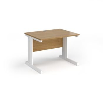 Vivo straight desk 1000mm x 800mm - white frame Oak Top - V10-WH-O