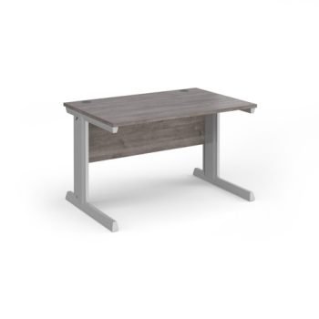 Vivo straight desk 1200mm x 800mm - silver frame Grey Oak Top - V12-S-GO